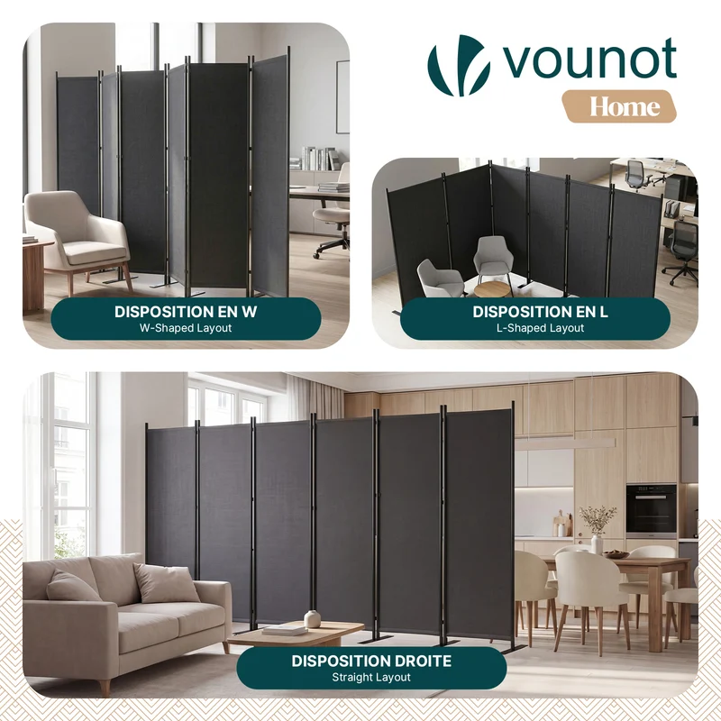 Paravent interieur separateur 6 panneaux autoportant pliable 340 x 30 x 164 cm Anthracite