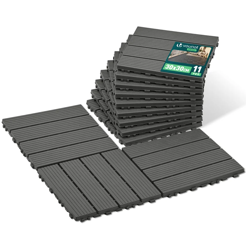 Lot de 11 dalles clipsables exterieures 30x30cm modulaire plastique anthracite