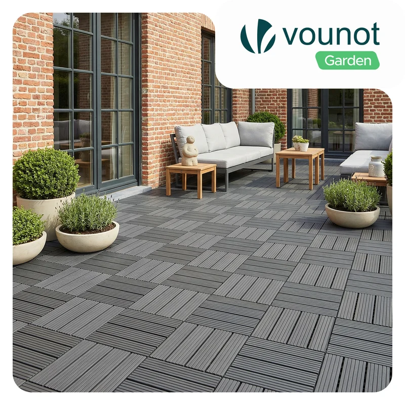 Lot de 11 dalles clipsables exterieures 30x30cm modulaire plastique anthracite