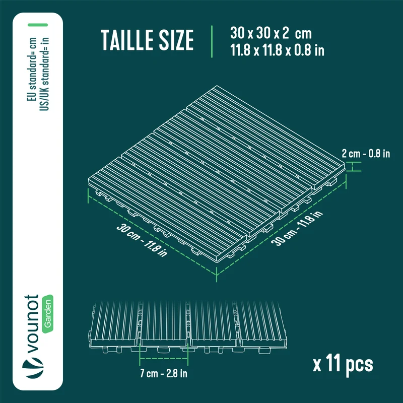 Lot de 11 dalles clipsables exterieures 30x30cm modulaire plastique anthracite