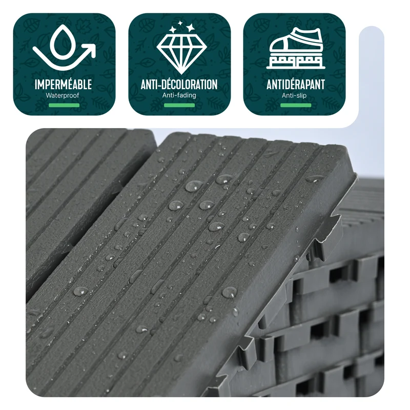 Lot de 11 dalles clipsables exterieures 30x30cm modulaire plastique anthracite