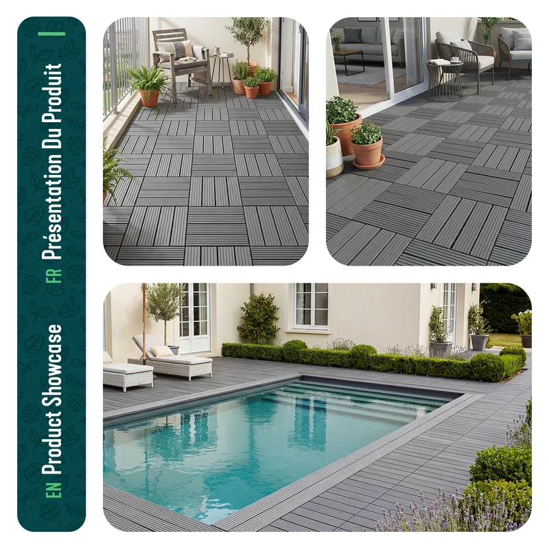 Lot de 11 dalles clipsables exterieures 30x30cm modulaire plastique anthracite