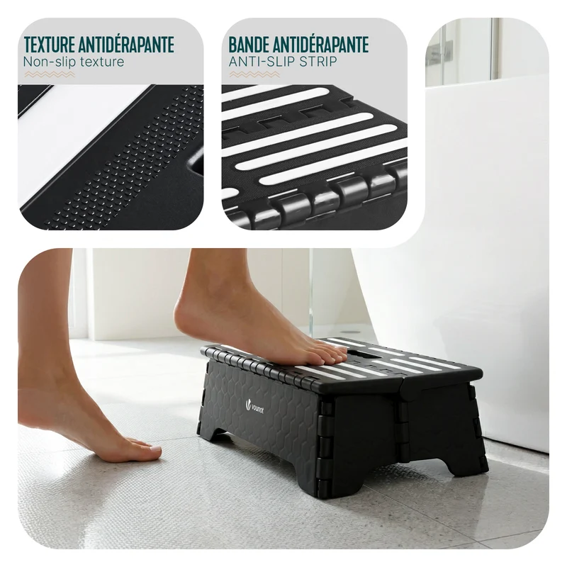 Marchepied pliant antiderapant 39.5x24x13 cm plastique noir