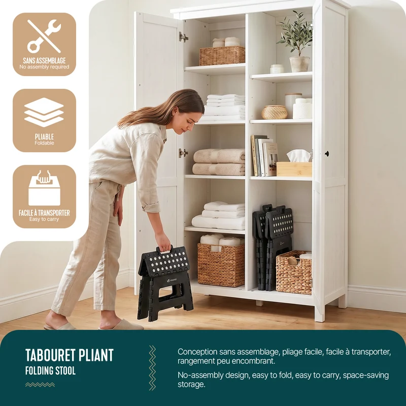 Tabouret pliant antiderapant 32x25x22 cm plastique noir
