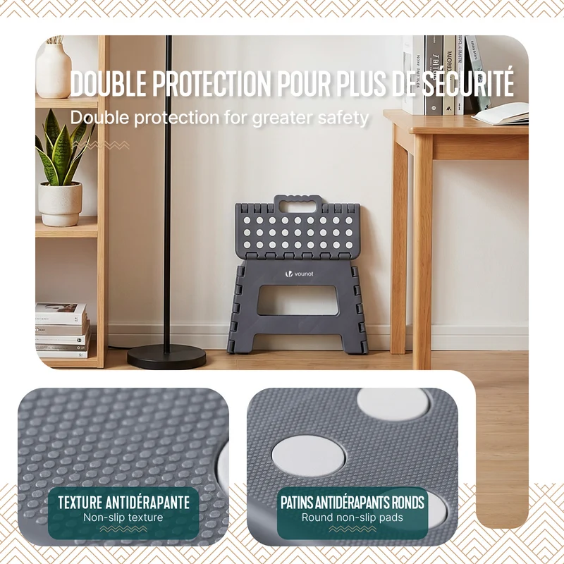Tabouret pliant antiderapant 32x25x22 cm plastique gris