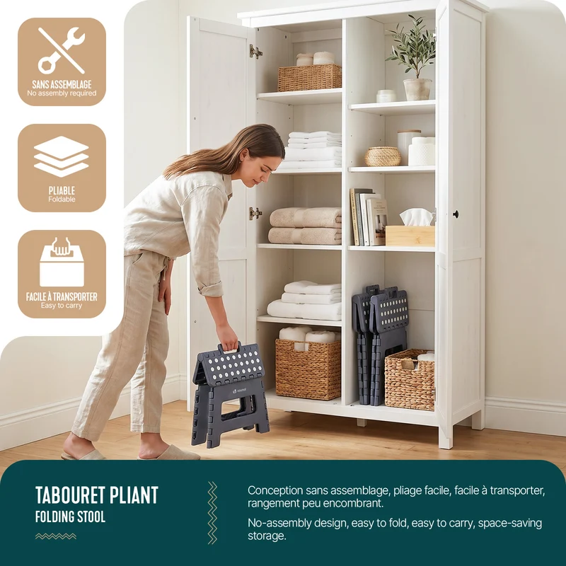 Tabouret pliant antiderapant 32x25x22 cm plastique gris