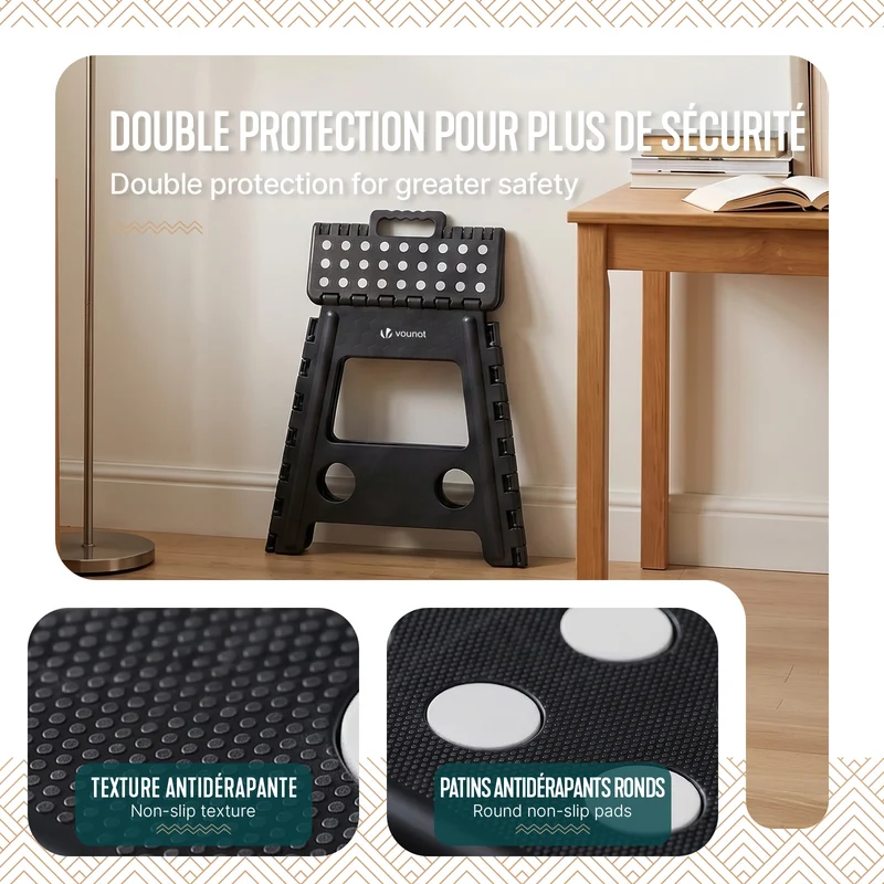Tabouret pliant antiderapant 39x32x40 cm plastique noir