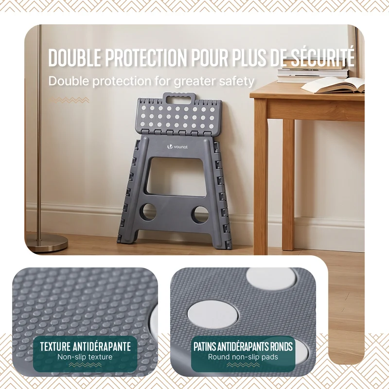 Tabouret pliant antiderapant 39x32x40 cm plastique gris