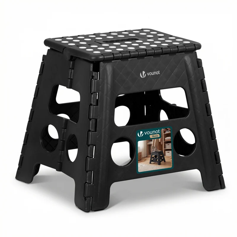 Tabouret pliant antiderapant 37x30x32.5 cm plastique noir