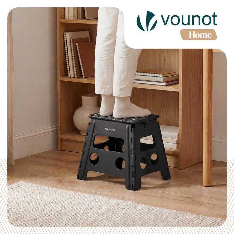 Tabouret pliant antiderapant 37x30x32.5 cm plastique noir