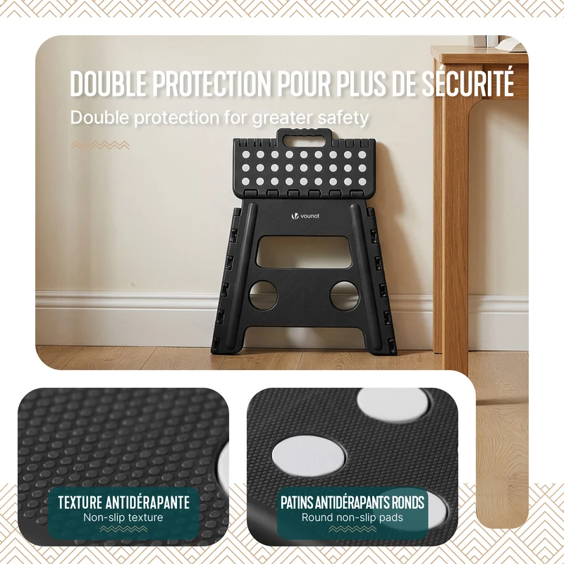 Tabouret pliant antiderapant 37x30x32.5 cm plastique noir