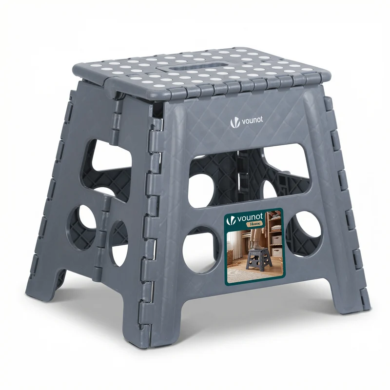 Tabouret pliant antiderapant 37x30x32.5 cm plastique gris