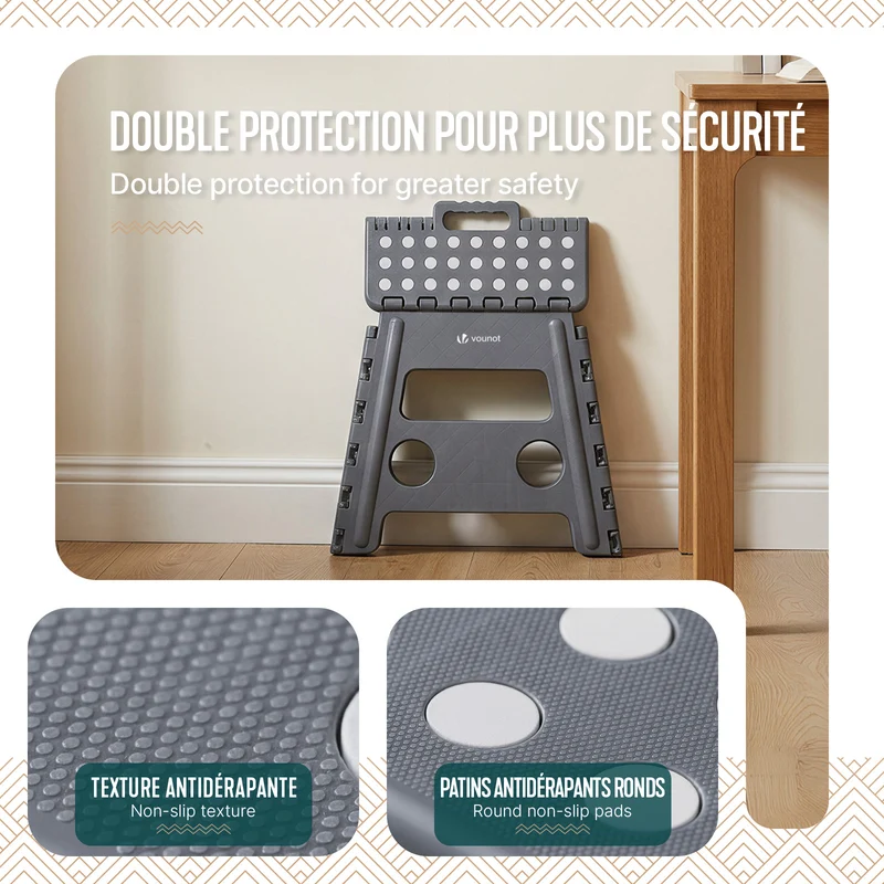 Tabouret pliant antiderapant 37x30x32.5 cm plastique gris