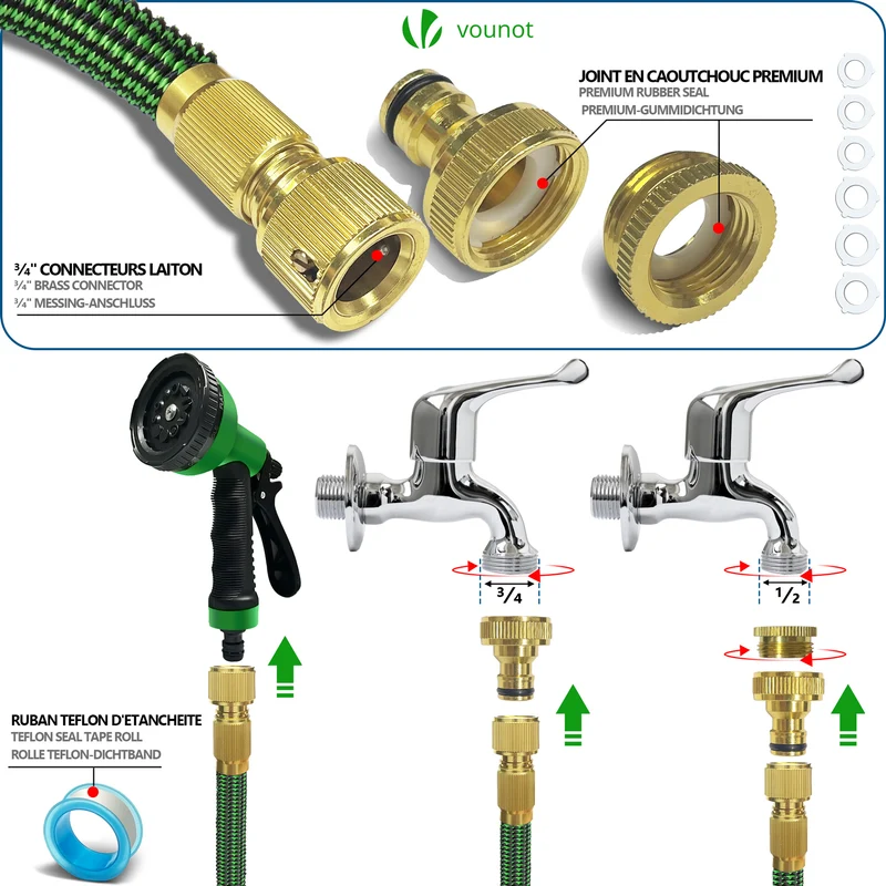 Tuyau d’Arrosage Extensible 45m Renforce avec Accessoires vert