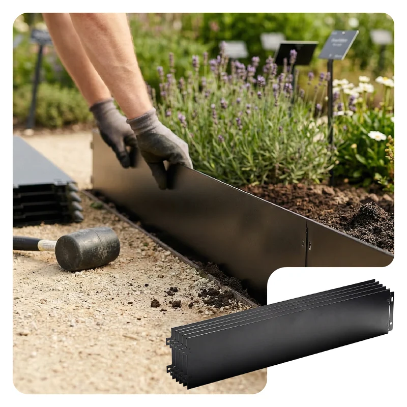 Lot de 35 Bordure de jardin en métal flexible 100x18cm noir
