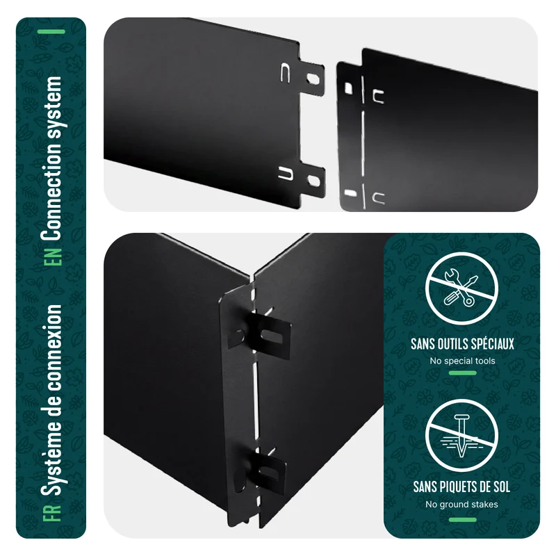 Lot de 35 Bordure de jardin en métal flexible 100x18cm noir