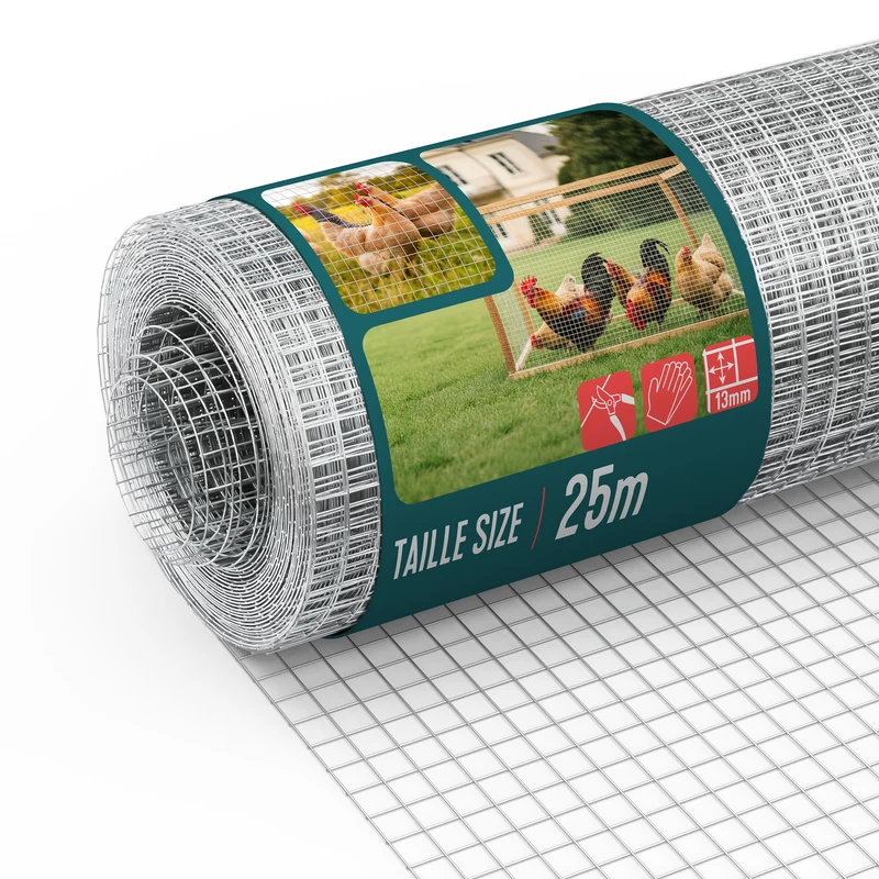 Grillage a maille soude en acier galvanise 13mm fil 0.7mm 1x25m metal