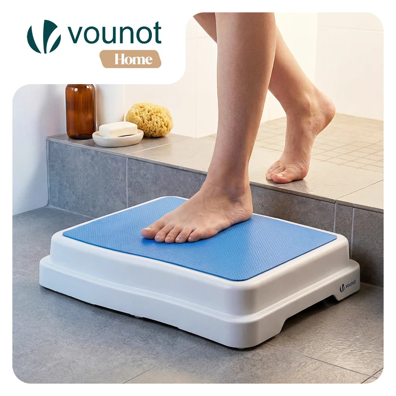 Marche pied antiderapant salle de bain empilable 50x40x10cm PP EVA bleu