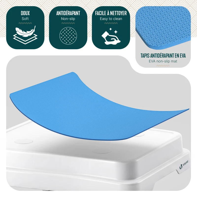 Marche pied antiderapant salle de bain empilable 50x40x10cm PP EVA bleu