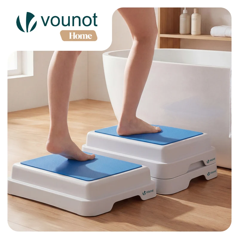 Marche pied antiderapant salle de bain empilable 50x40x10cm PP EVA bleu