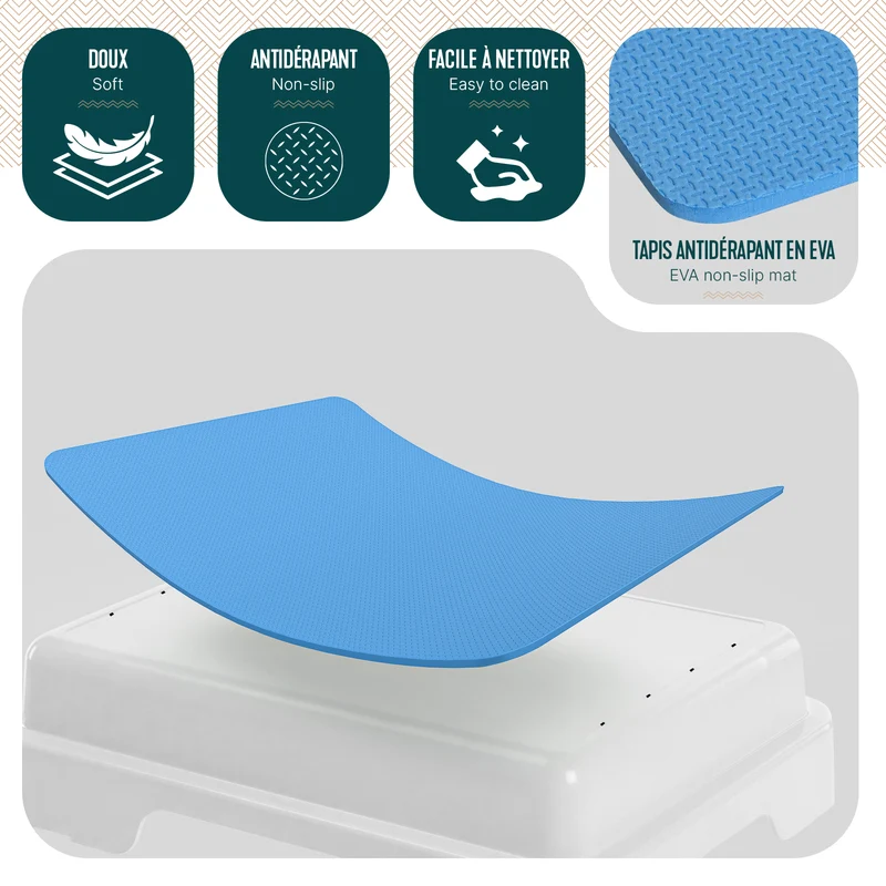 Marche pied antiderapant salle de bain empilable 43x33x11cm PP EVA bleu