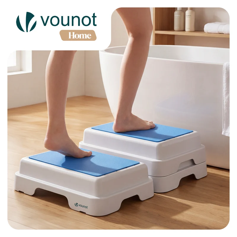 Marche pied antiderapant salle de bain empilable 43x33x11cm PP EVA bleu