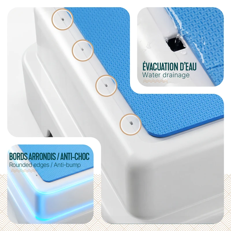 Marche pied antiderapant salle de bain empilable 43x33x11cm PP EVA bleu