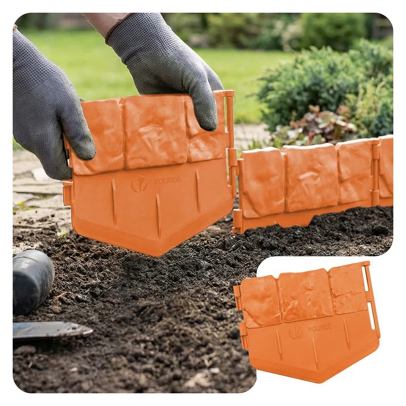 Lot de 140 pcs Bordure de jardin imitation pierre facile a installer 21.4m terracotta