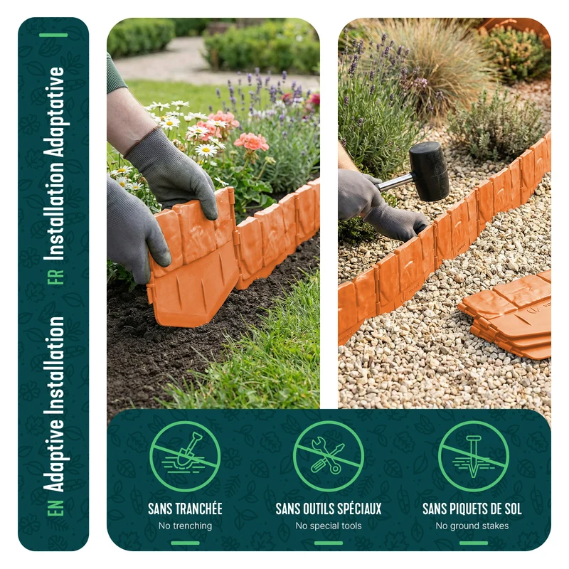 Lot de 140 pcs Bordure de jardin imitation pierre facile a installer 21.4m terracotta