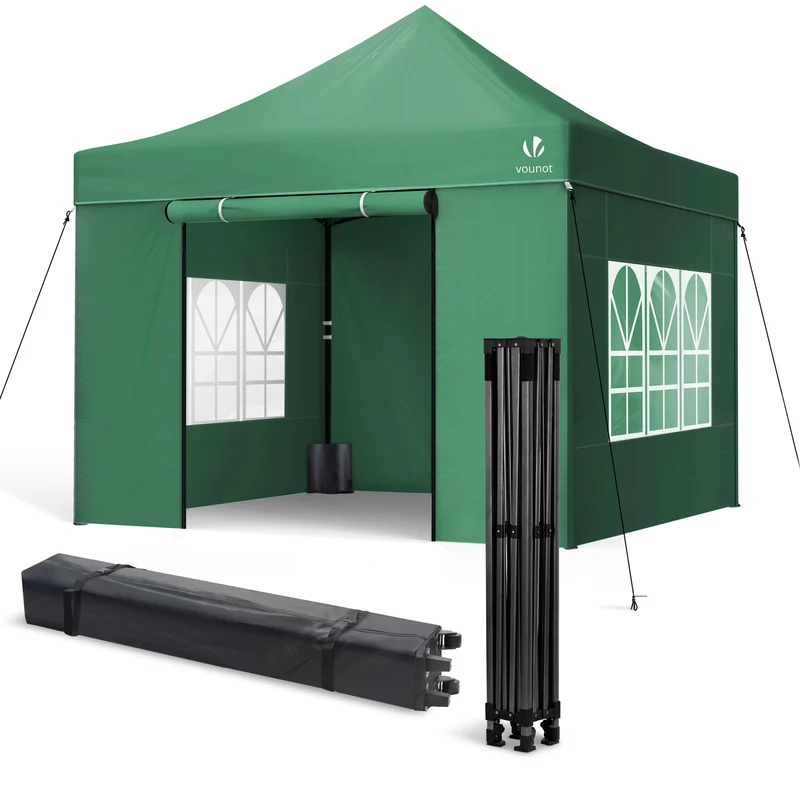 Tonnelle de jardin renforcée 3x3m pliable Barnum avec 4 parois latérales et fenêtres vert