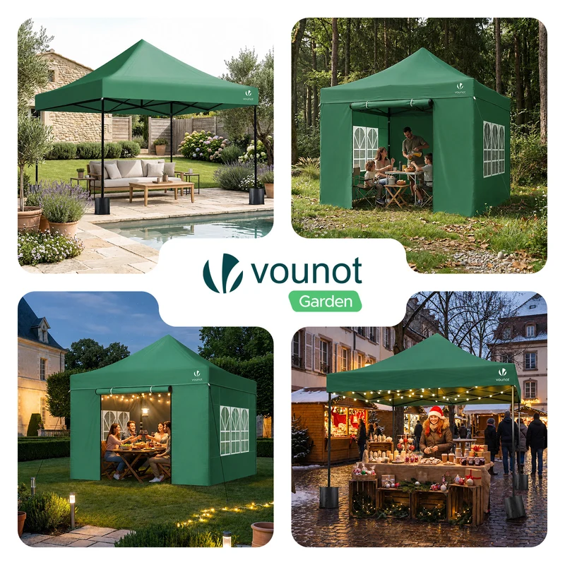Tonnelle de jardin renforcée 3x3m pliable Barnum avec 4 parois latérales et fenêtres vert