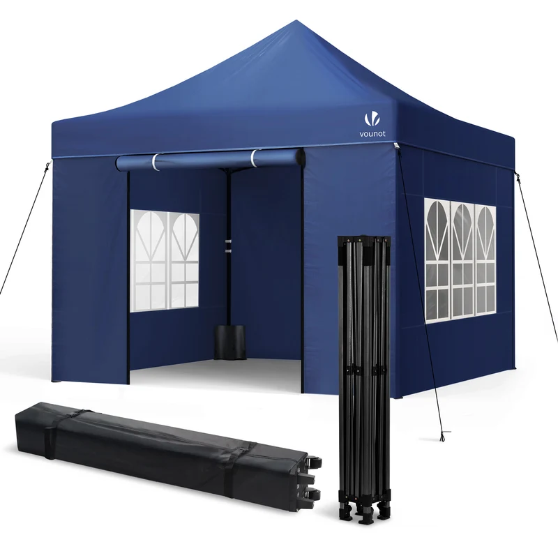 Tonnelle de jardin renforcée 3x3m pliable Barnum avec 4 parois latérales et fenêtres bleu