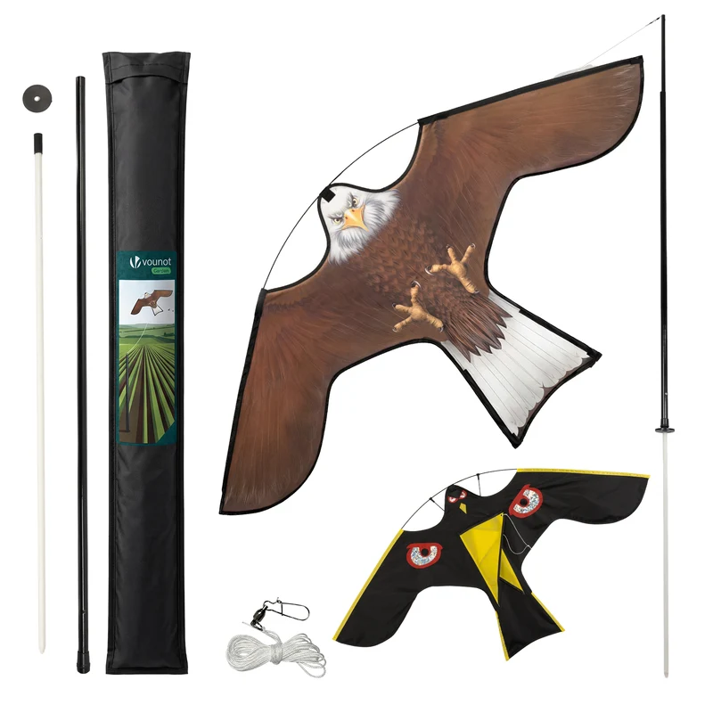 Lot de 2 Cerf volant anti oiseaux effaroucheur avec mat Faucon modele B et G