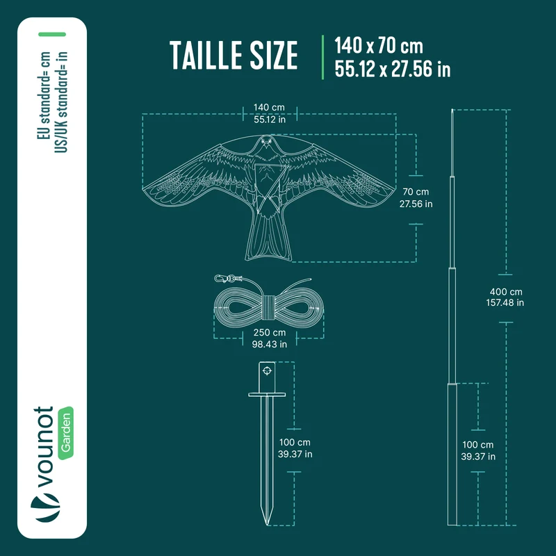 Cerf volant anti oiseaux effaroucheur avec mat Faucon modele E