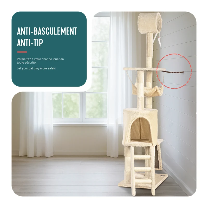 Arbre a chat 155cm multi niveaux Griffoir et niche Beige