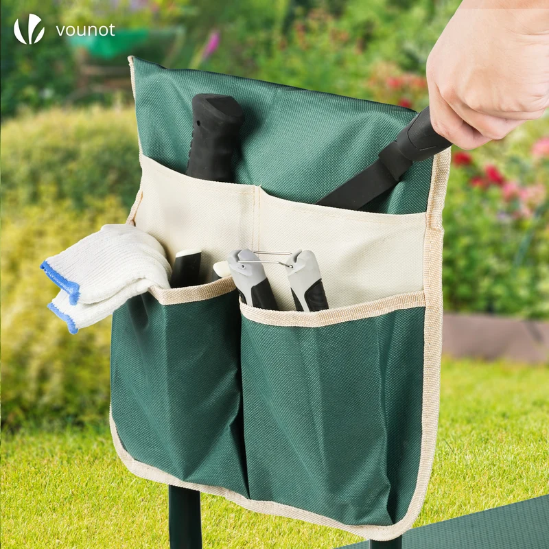 Agenouilloir tabouret de jardin 2 en 1 avec pochette de rangement EVA vert