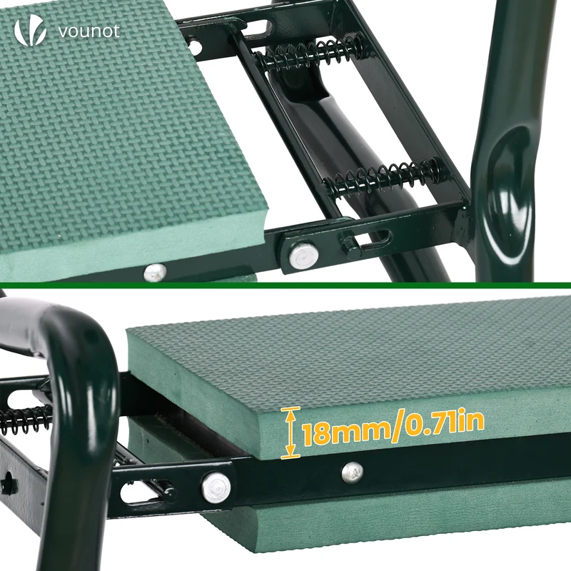 Agenouilloir tabouret de jardin 2 en 1 avec pochette de rangement EVA vert