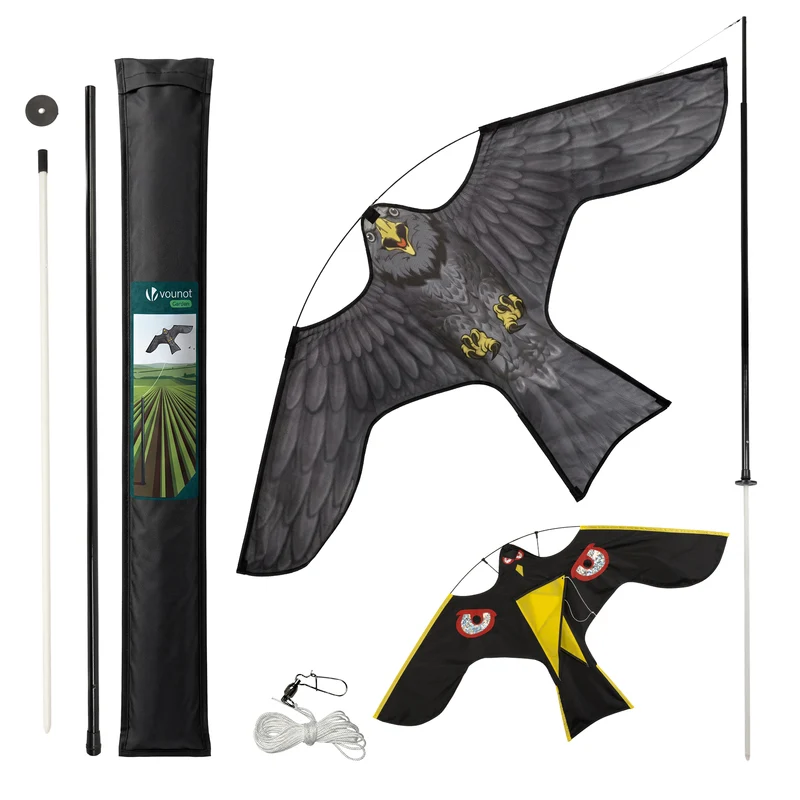 Lot de 2 Cerf volant anti oiseaux effaroucheur avec mat Faucon modele D et G
