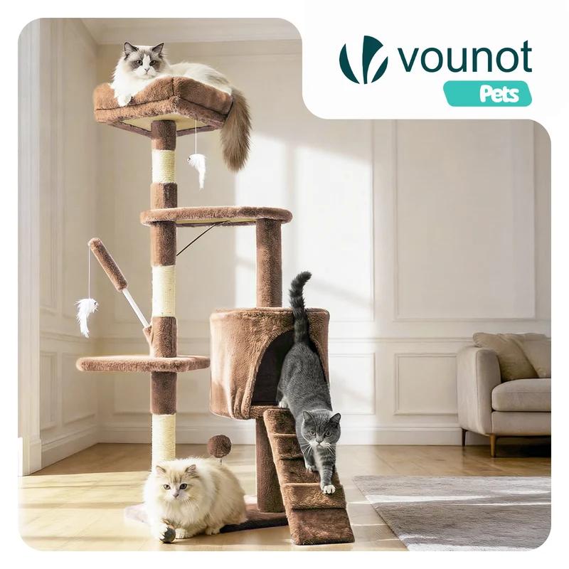Arbre a chat 112cm multi niveaux Griffoir et niche Marron