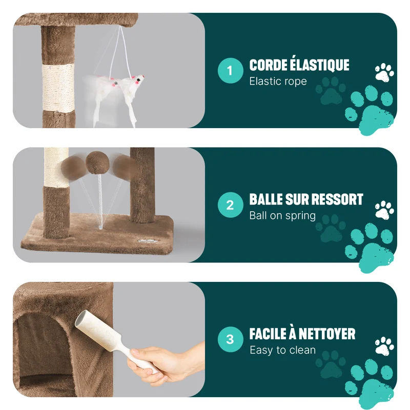 Arbre a chat 112cm multi niveaux Griffoir et niche Marron