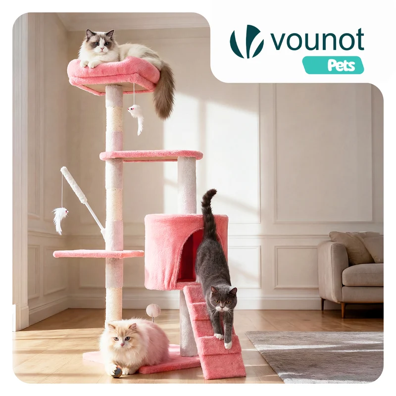 Arbre a chat 112cm multi niveaux Griffoir et niche Rose