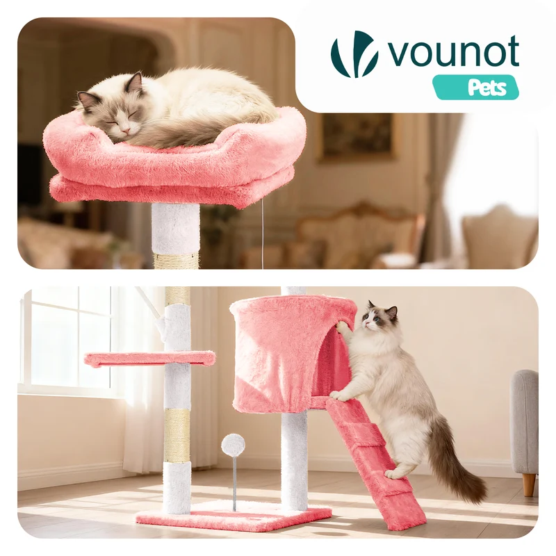 Arbre a chat 112cm multi niveaux Griffoir et niche Rose