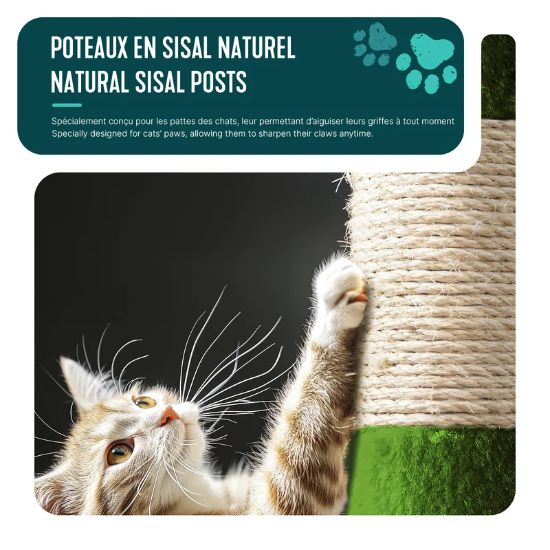 Arbre a chat 112cm multi niveaux Griffoir et niche Vert Orange