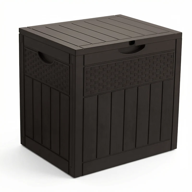 Coffre de Rangement Exterieur 126L en PP 56x43x53CM Style Polyrotin Marron