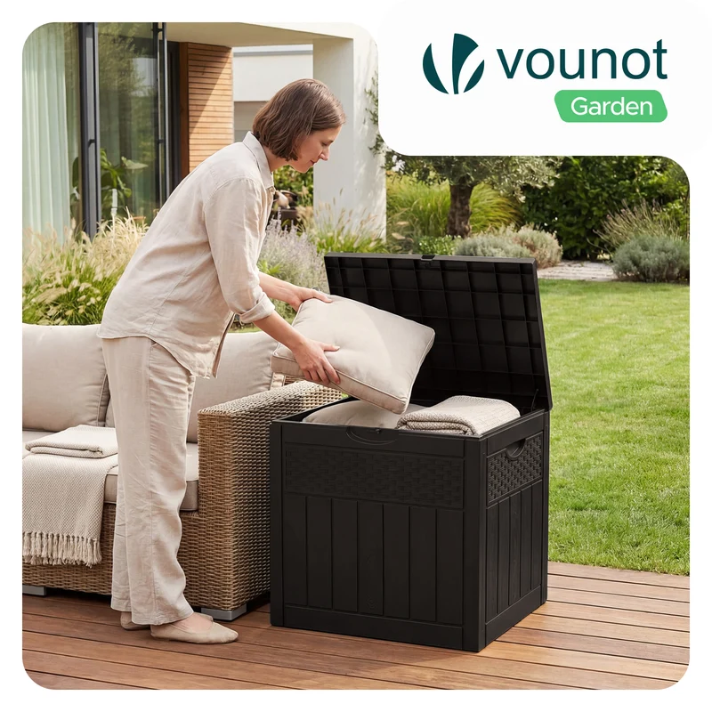 Coffre de Rangement Exterieur 126L en PP 56x43x53CM Style Polyrotin Marron
