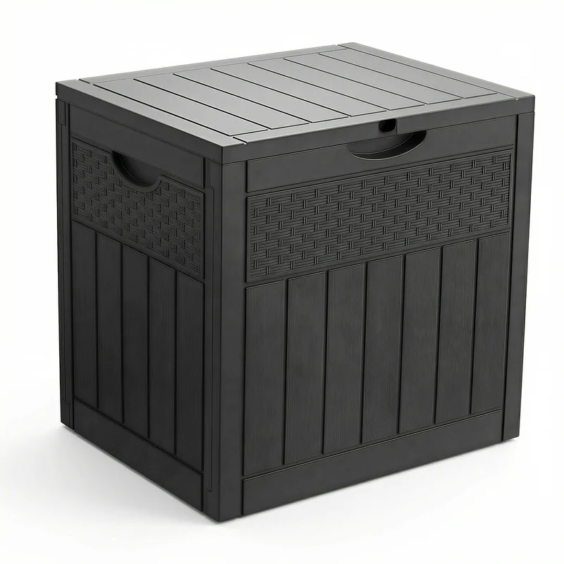 Coffre de Rangement Exterieur 126L en PP 56x43x53CM Style Polyrotin Noir