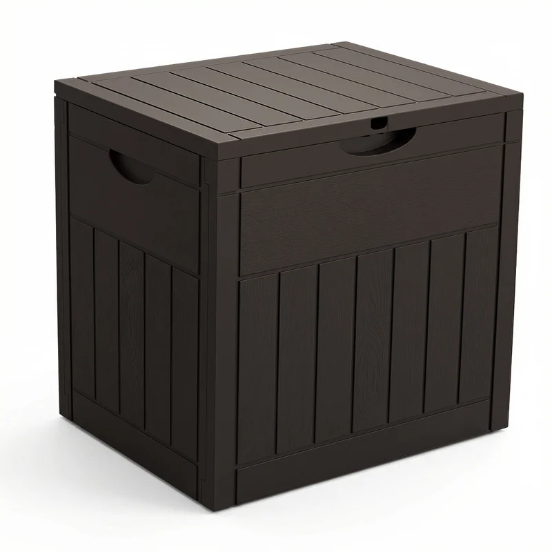 Coffre de Rangement Exterieur 126L en PP 56x43x53CM Style Bois Marron