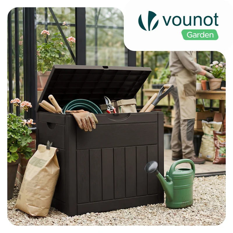 Coffre de Rangement Exterieur 126L en PP 56x43x53CM Style Bois Marron