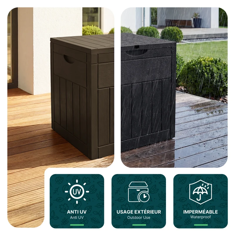 Coffre de Rangement Exterieur 126L en PP 56x43x53CM Style Bois Marron