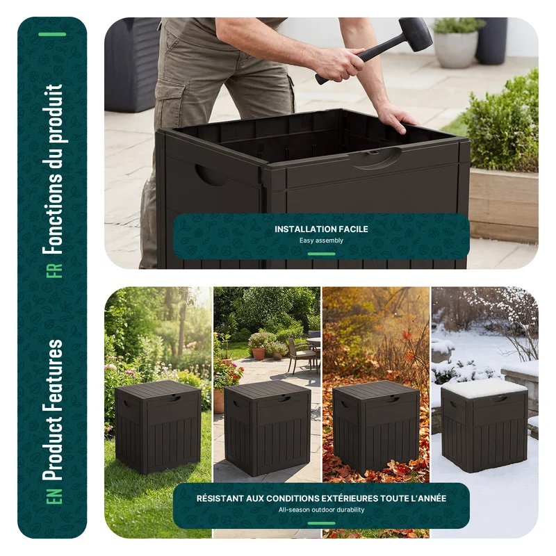 Coffre de Rangement Exterieur 126L en PP 56x43x53CM Style Bois Marron